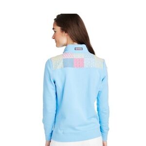 Vineyard Vines Women's Patchwork Pullover Quarter Zip Light Blue Sz M